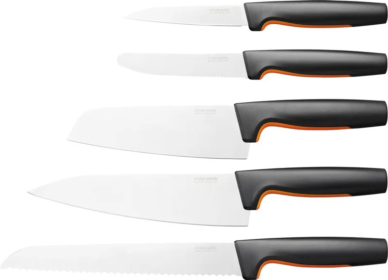 Functional Form 5-delige Set Keukenmessen - Large Starter Set - RVS - Softouch Antislipbekleding fra Fiskars i Roestvrijstaal – produktbillede 1 af 5