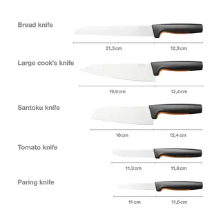 Functional Form 5-delige Set Keukenmessen - Large Starter Set - RVS - Softouch Antislipbekleding fra Fiskars i Roestvrijstaal – produktbillede 3 af 5