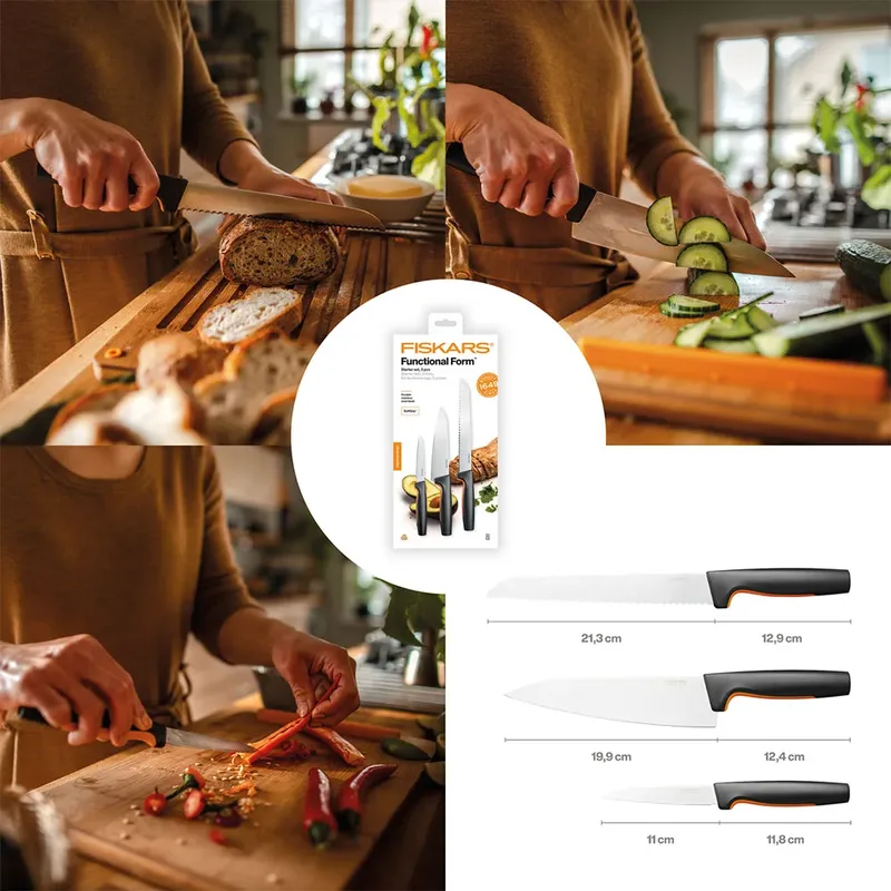 Functional Form Messenset - Keukenmessen - Softtouch Antislipbekkleding - 3-delig by Fiskars in Black – product photo 3 of 5
