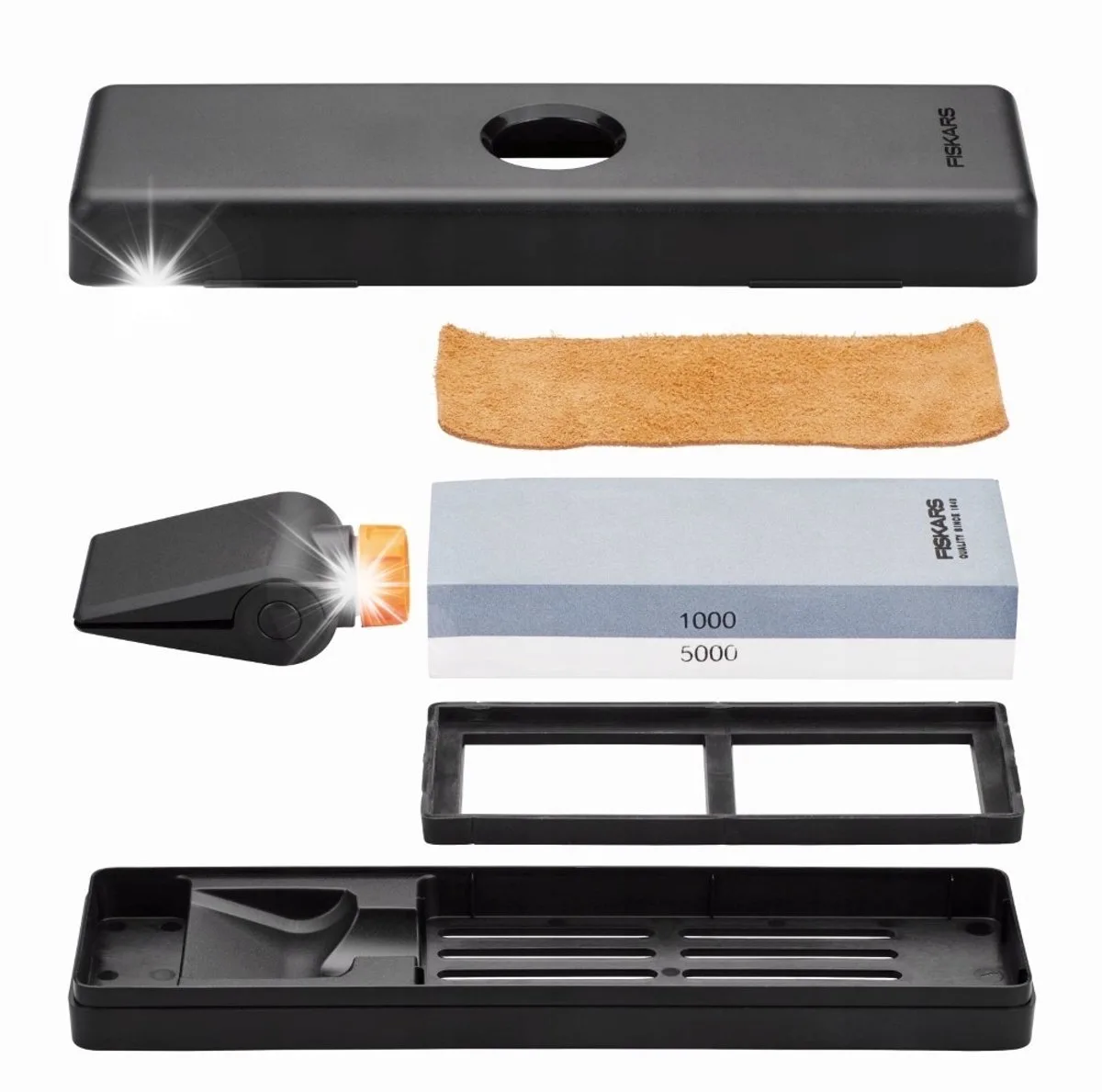 Premium Messenslijpset: Keramische Wetsteen & Slijpgeleider van Fiskars in Niet gespecificeerd – productfoto