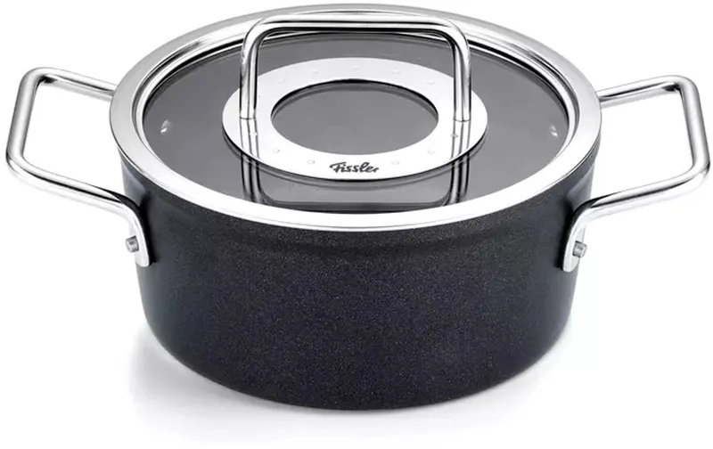 Adamant Kookpan - 18 cm – Aluminium Pan met Glasdeksel & Krasbestendige Antiaanbaklaag de Fissler en Noir – photo produit 1 sur 6