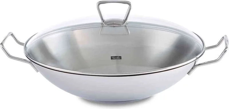 Kunming Wok met Glasdeksel – Ø 35cm, - Hoogwaardig Roestvrij Staal - Geschikt voor Alle Warmtebronnen by Fissler in Silver – product photo