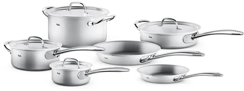 M5 pro-ply - 10 delig pannenset - Meerlagen Materiaal - Inductie Geschikt by Fissler in Silver – product photo