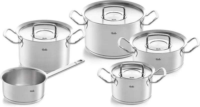 Original Profi Collection - 5 Delig - Steelpan - RVS deksels von Fissler in Silber – Produktfoto