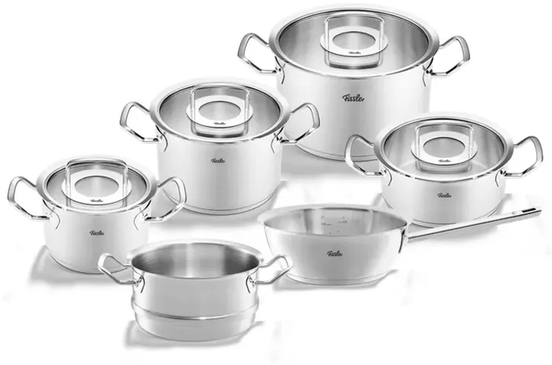 Original-Profi Collection® - Pannenset met Steelpan, Stoominzet en Glasdeksels - 6-delig - RVS von Fissler in Silber – Produktfoto