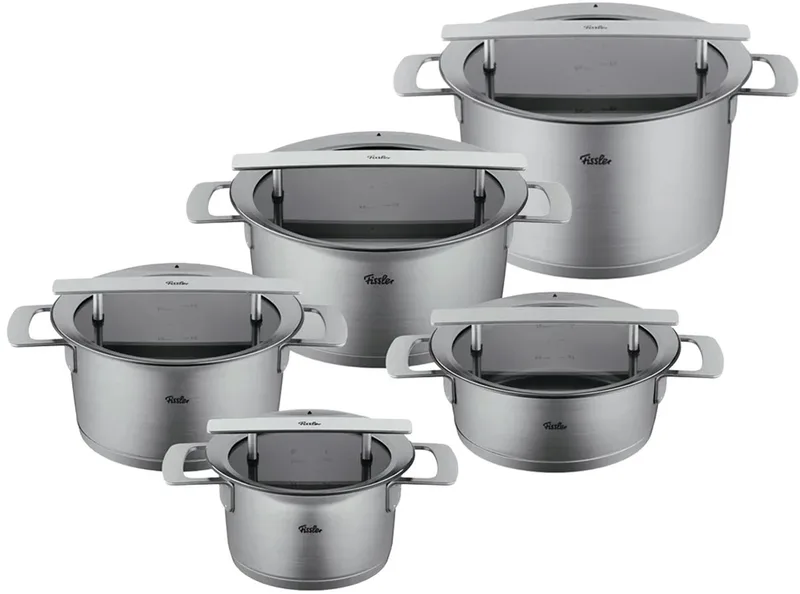 Phi Collection Pannenset 5 delig set met handig afgietsysteem by Fissler in Rvs – product photo