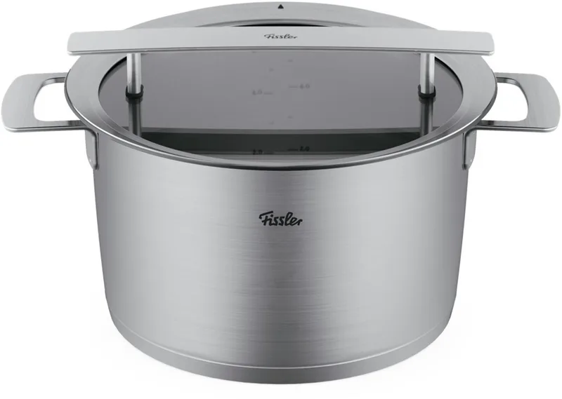 Phi Collection Soeppan met Downdraft Glasdeksel 24cm met Uniek afgietsysteem by Fissler in Silver – product photo