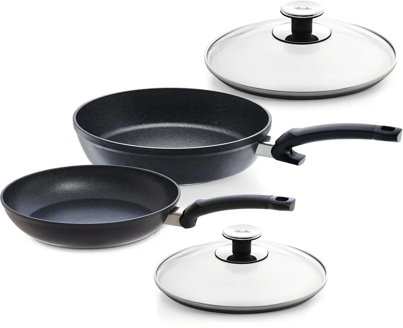 Promoset 2pcs- Adamant Comfort Braadpan D28cm + Classic Braadpan D24cm - Deksel von Fissler in Schwarz, Transparent – Produktfoto