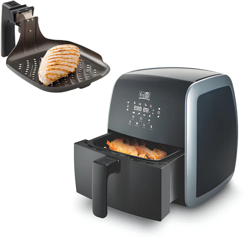 Airfryer SnackTastic® 5804 - Heteluchtfriteuse - 3,2 liter - 1450W - 8 Programma's - 2 tot 5 Personen - Digitaal Touchscreen - Soft Leder / Mat - Incl. exta Grillpan by Fritel in Black – product photo