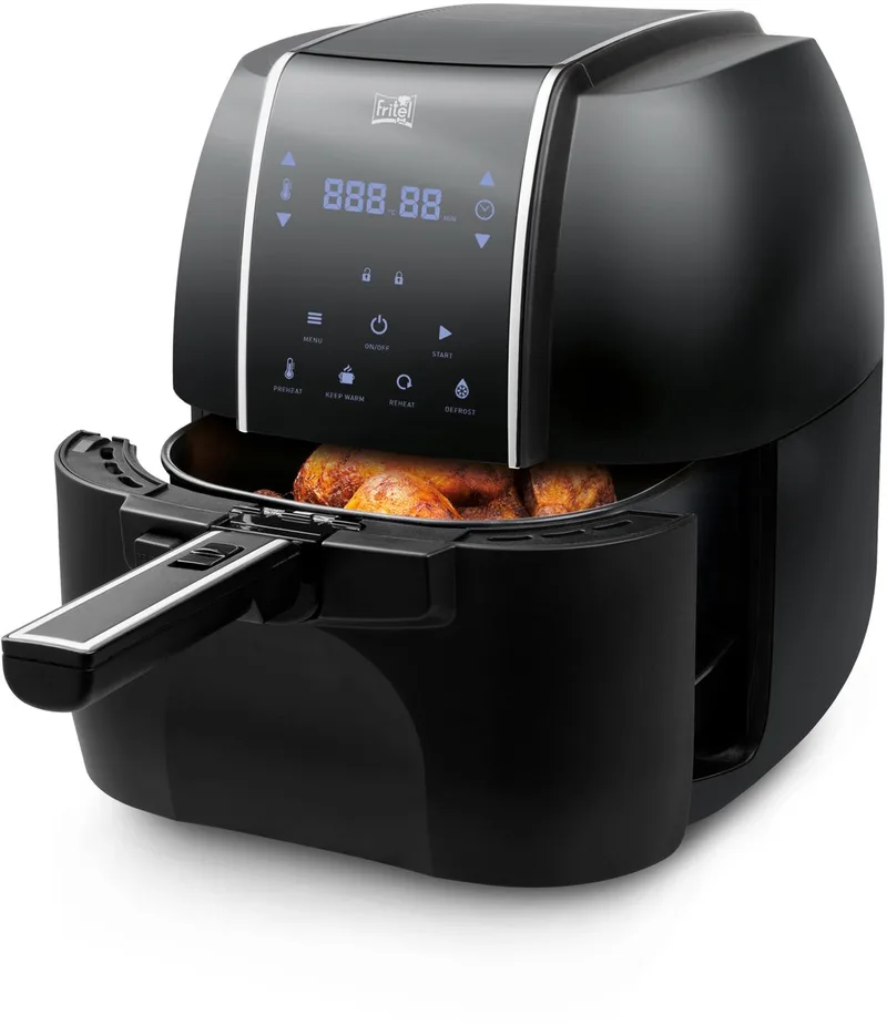 Airfryer SnackTastic® 6902 XXL - Heteluchtfriteuse - 5 liter - 2300W - 8 Programma's - 2 tot 5 Personen -Digitaal Touchscreen - Openklapbare handgreep de Fritel en Noir – photo produit