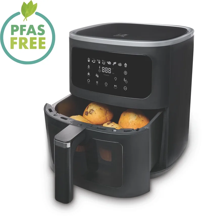 Airfryer SnackTastic® 7520 – Airfryer XL / Heteluchtfriteuse 6L – 1500W – Voor 2-6 Personen – Digitaal Touchscreen – Airfryer met Kijkvenster & Verlichting – 8 Programma’s – PFAS-vrij von Fritel in Schwarz – Produktfoto