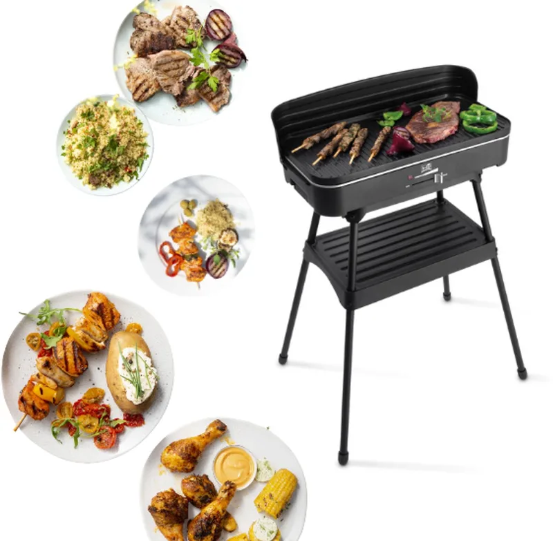 barbecue BBQ 2246 - Elektrische bbq / Tafelgrill - Groot Grillopp. 50x25cm - 2200W - Afneembare plaat + Windscherm van Fritel in Zwart – productfoto