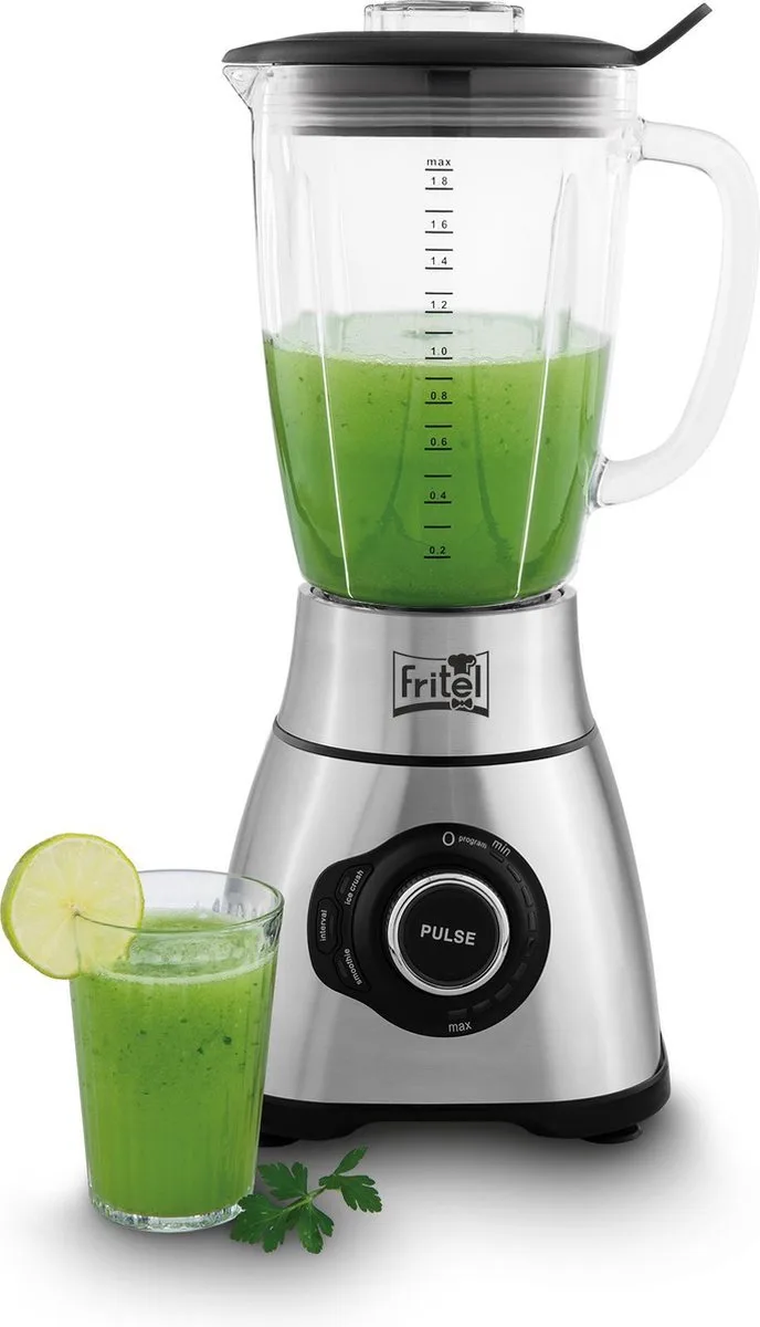 Blender BL 3890 - High Speed Mixer / Smoothiemaker- 1,8L - 1800W - 9 Snelheden - Ice crush functie - Glas - Auto shut off fra Fritel i Inox – produktbillede