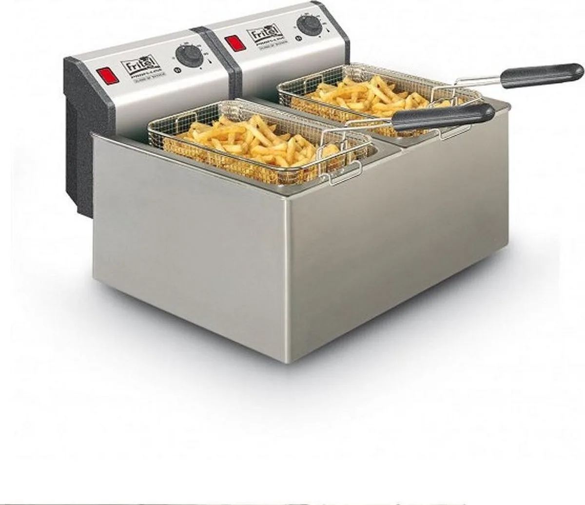 Dubbele Frituurpan - Profi 4905 DUO - Professionele Friteuse met Antistofdeksel - Olie + Vast Vet - Koude Zone - Uniek Dubbel Verwarmingselement - 2x 3200W - 2x8 liter van Fritel in Inox – productfoto
