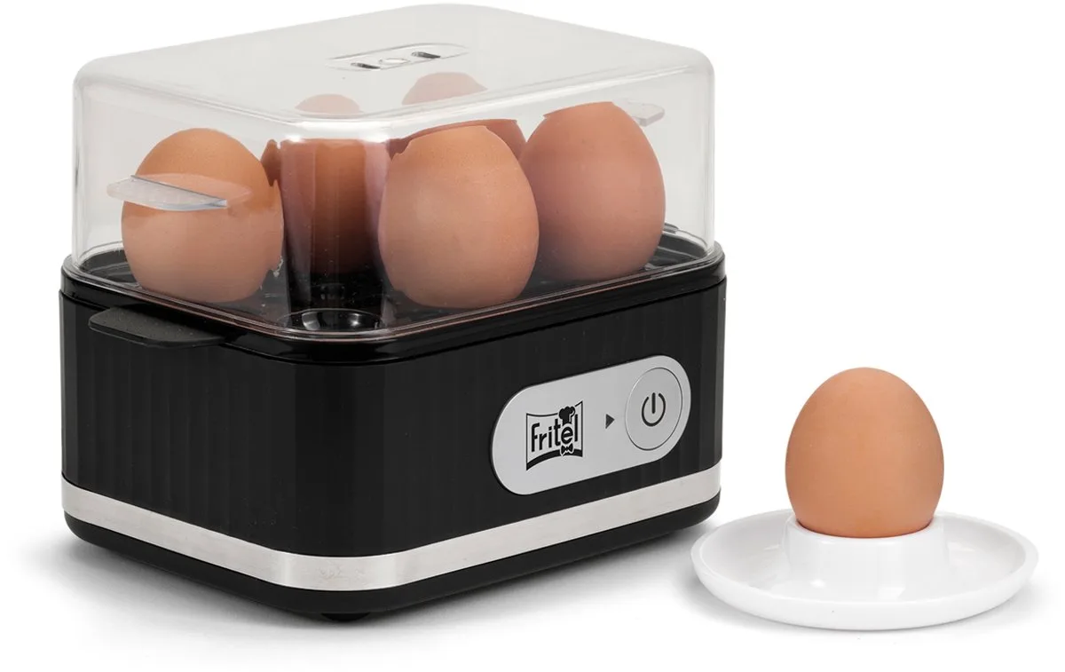 Eierkoker EC 1475 - Egg cooker / Elektrische ei-kooktoestel - 400W - 1-6 eieren - Zacht / Medium / Hard - Eierprikker / Maatbeker van Fritel in Zwart – productfoto