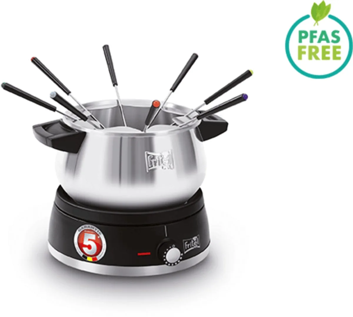 Fondue F0 2580 - Elektrische Fonduepan / Kaasfondue / Chocoladefondue - 1,5L - 1500W - PFAS-vrij - 2 tot 8 Pers.+ 8 Fonduevorkjes van Fritel in Zilver, Zwart – productfoto
