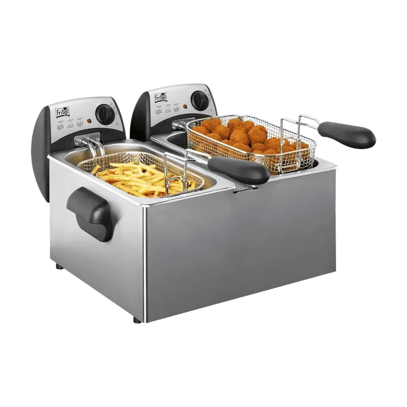 Friteuse FR 1355 Duo - Dubbele friteuse/dubbele frituurpan - 2 x 3 L - 2 x 2200 W - Antistofdeksel - Voor 2 tot 8 personen - Alleen voor olie van Fritel – productfoto