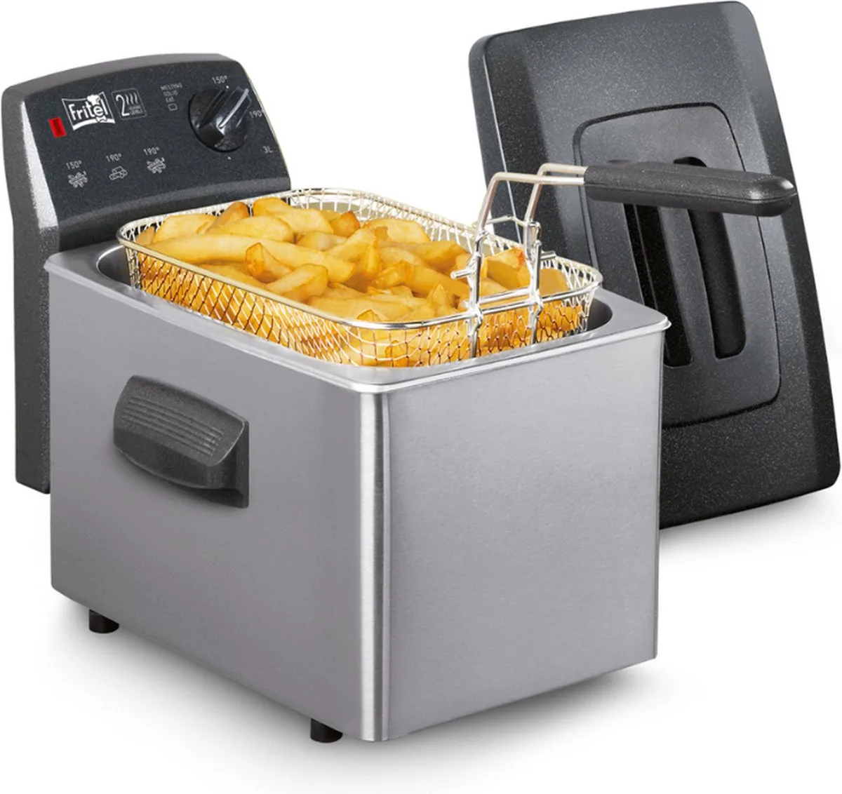 Friteuse Turbo SF® 4150 - Frituurpan / Frituurketel - 3L - 2400W - Antistofdeksel - 2 tot 4 Pers. - Koude Zone - Olie + Vast Vet van Fritel in Inox – productfoto