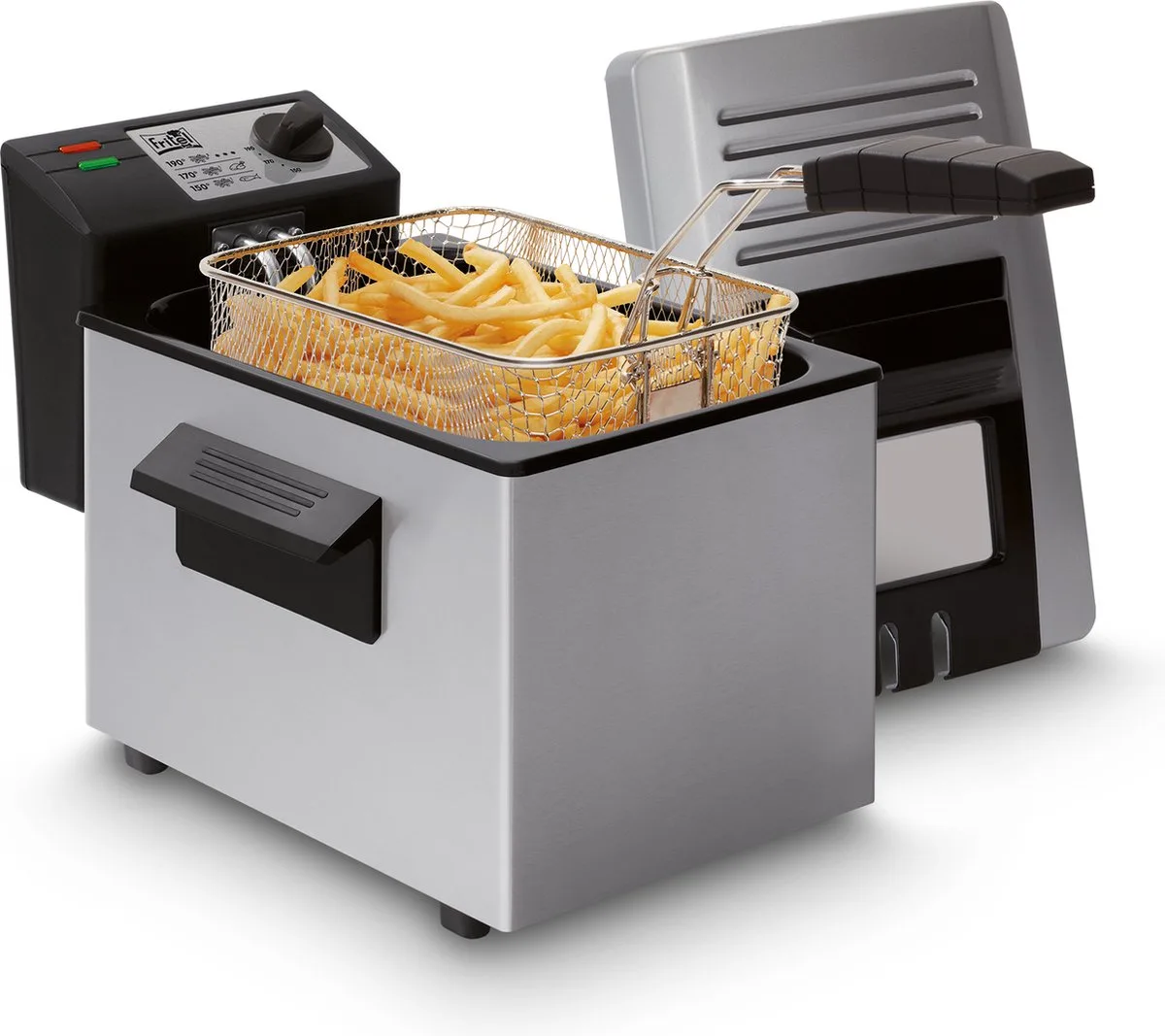 Frituurpan - A103 - Friteuse met Filterdeksel Incl. Kijkvenster - Koude Zone - 2-4 Personen - 2000W - 3 liter van Fritel in Inox – productfoto