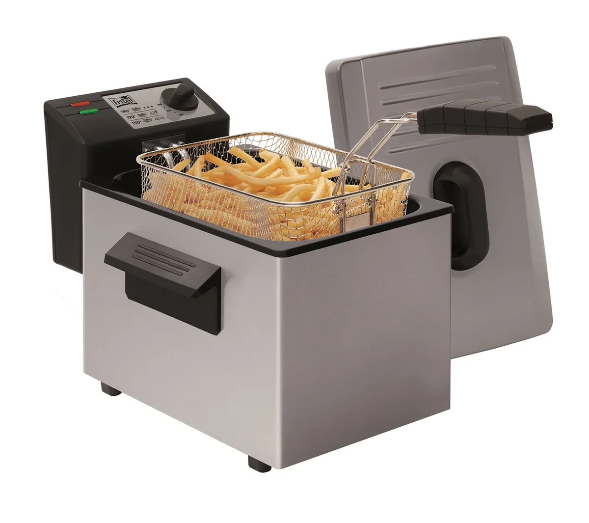 Frituurpan - A106 - Friteuse met Antistofdeksel - Koude Zone - 3-5 Personen - 2400W - 4 liter van Fritel in Grijs – productfoto