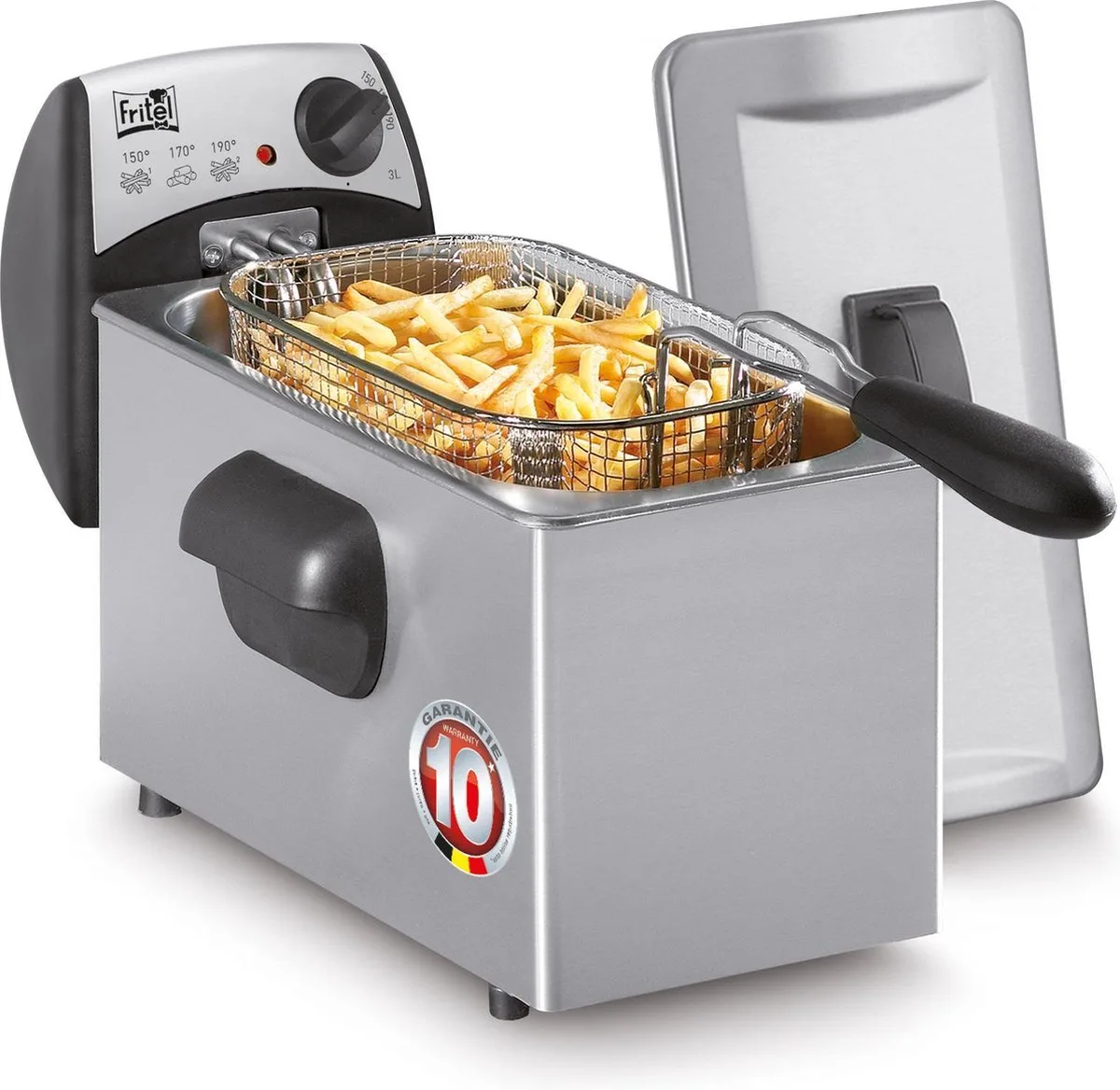 Frituurpan - FR 1355 - Friteuse met Antistofdeksel - Koude Zone - 2-4 Personen - 2200W - 3 liter - 10 jaar Garantie van Fritel in Inox – productfoto