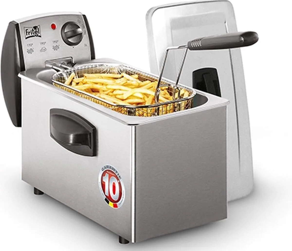 Frituurpan - FR 1450 - Friteuse met Antistofdeksel - 2-4 Personen - Koude zone - 2200W - 3 liter - 10 jaar Garantie van Fritel in Inox – productfoto
