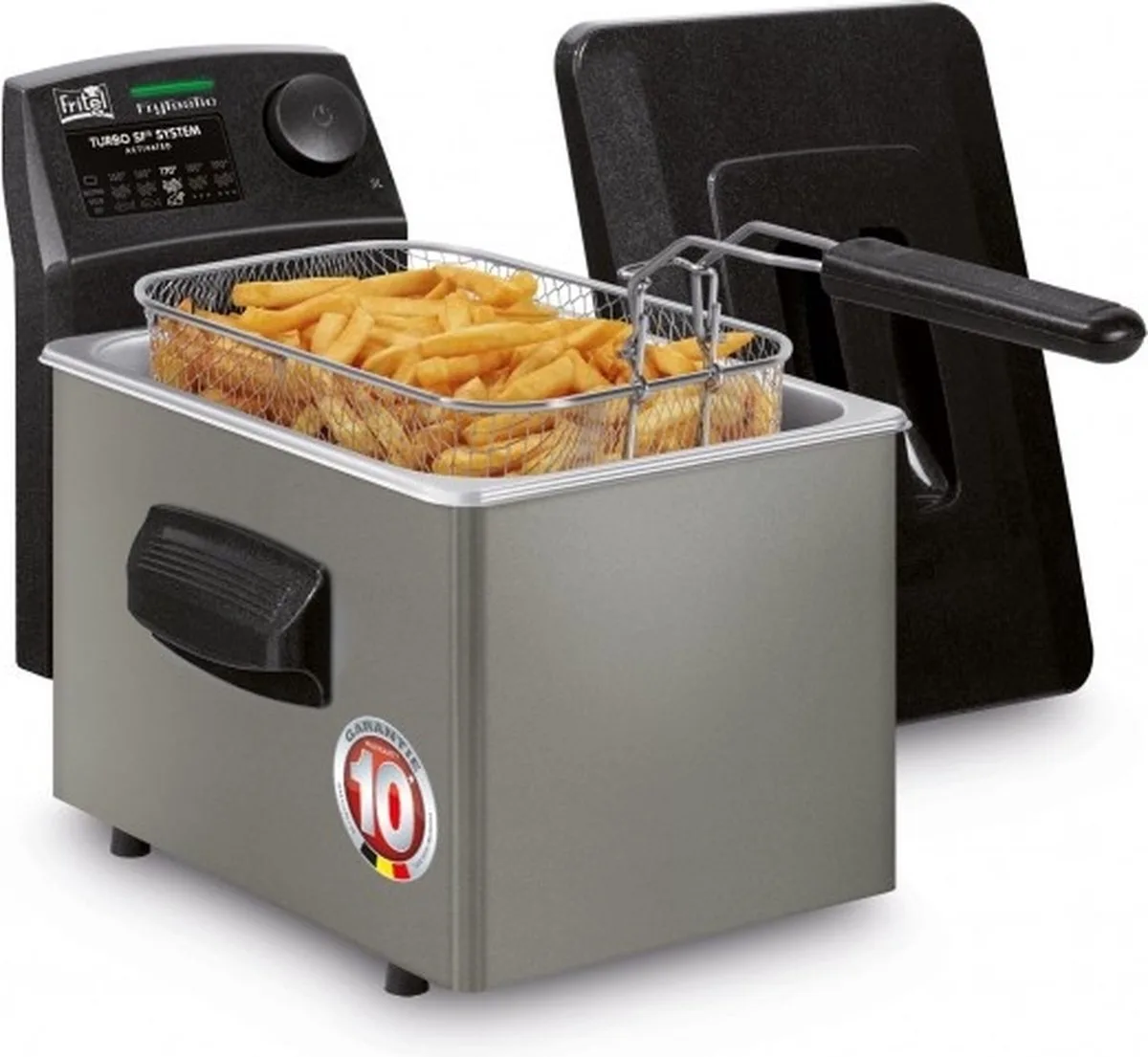 Frituurpan - Frytastic® 5150 - Frietketel met Antistofdeksel - Friteuse voor Olie + Vast Vet - Digitaal Scherm - 2-4 pers. Frituurketel - 2300W - 3L - 10 jaar Garantie van Fritel in Inox – productfoto