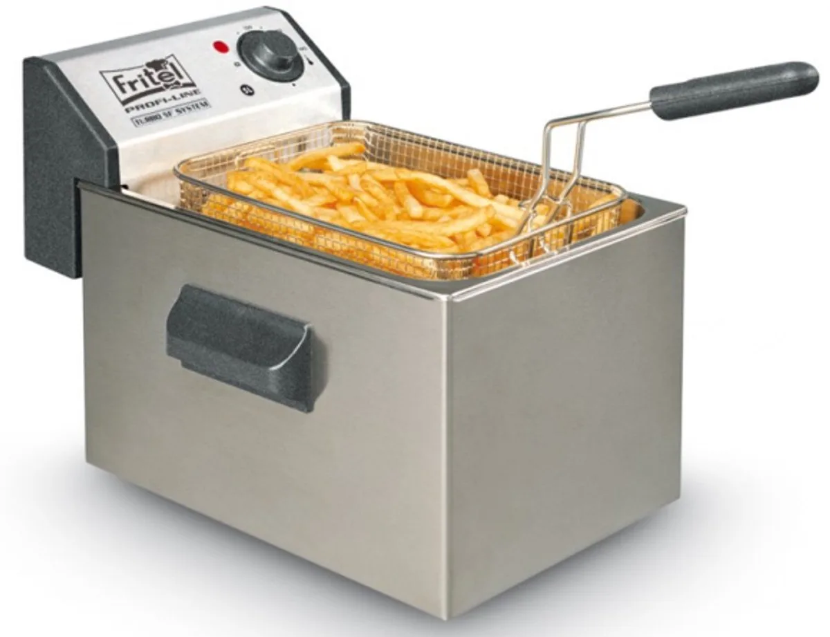 Frituurpan - Profi 3505 - Professionele Friteuse met Antistofdeksel - Olie + Vast Vet - Koude Zone - Uniek Dubbel Verwarmingselement - 3200W - 5 liter de Fritel en Inox – photo produit