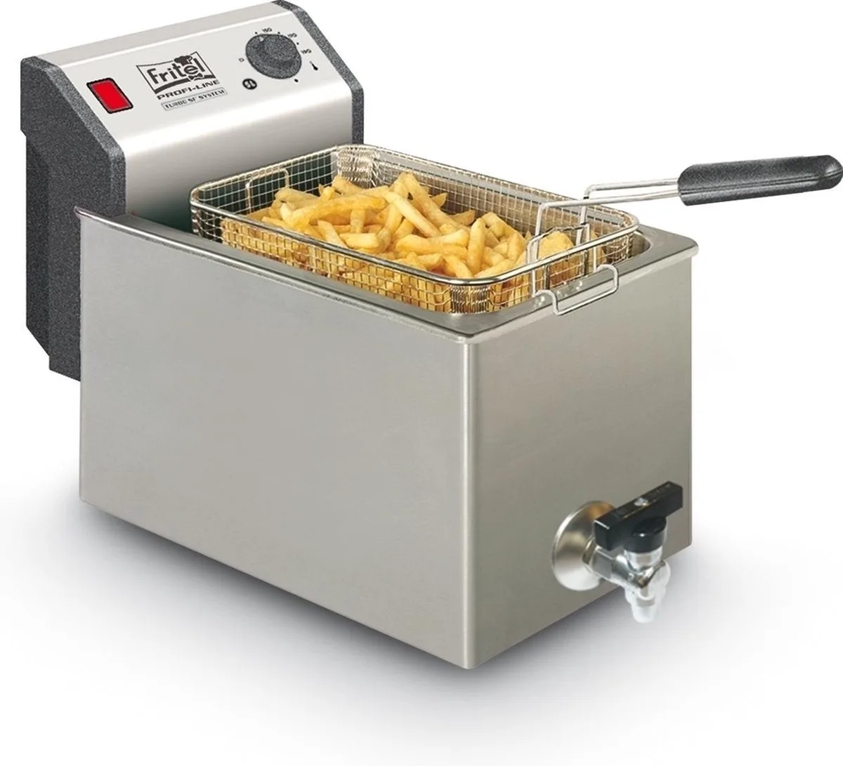Frituurpan - Profi 4620 - Professionele Friteuse met Antistofdeksel - Olie + Vast Vet - Koude Zone - Uniek Dubbel Verwarmingselement - 3300W - 8 liter - Incl. Kraan van Fritel in Inox – productfoto