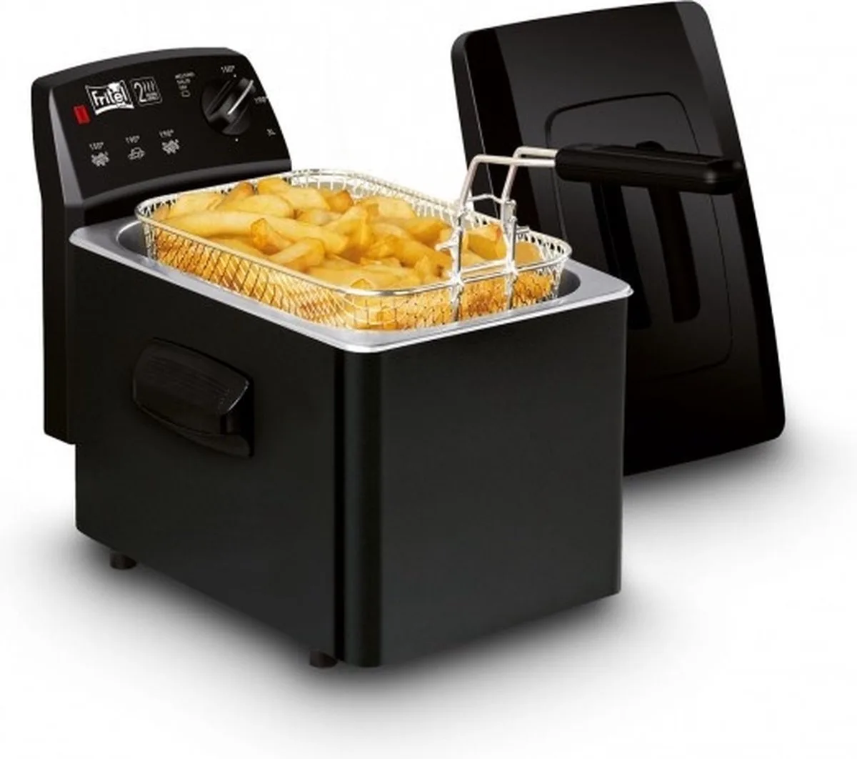 Frituurpan - Turbo SF® 4151 - Friteuse met Antistofdeksel - Olie + Vast Vet - 2-4 personen - 2400W - 3 liter - 10 jaar Garantie van Fritel in Zwart – productfoto