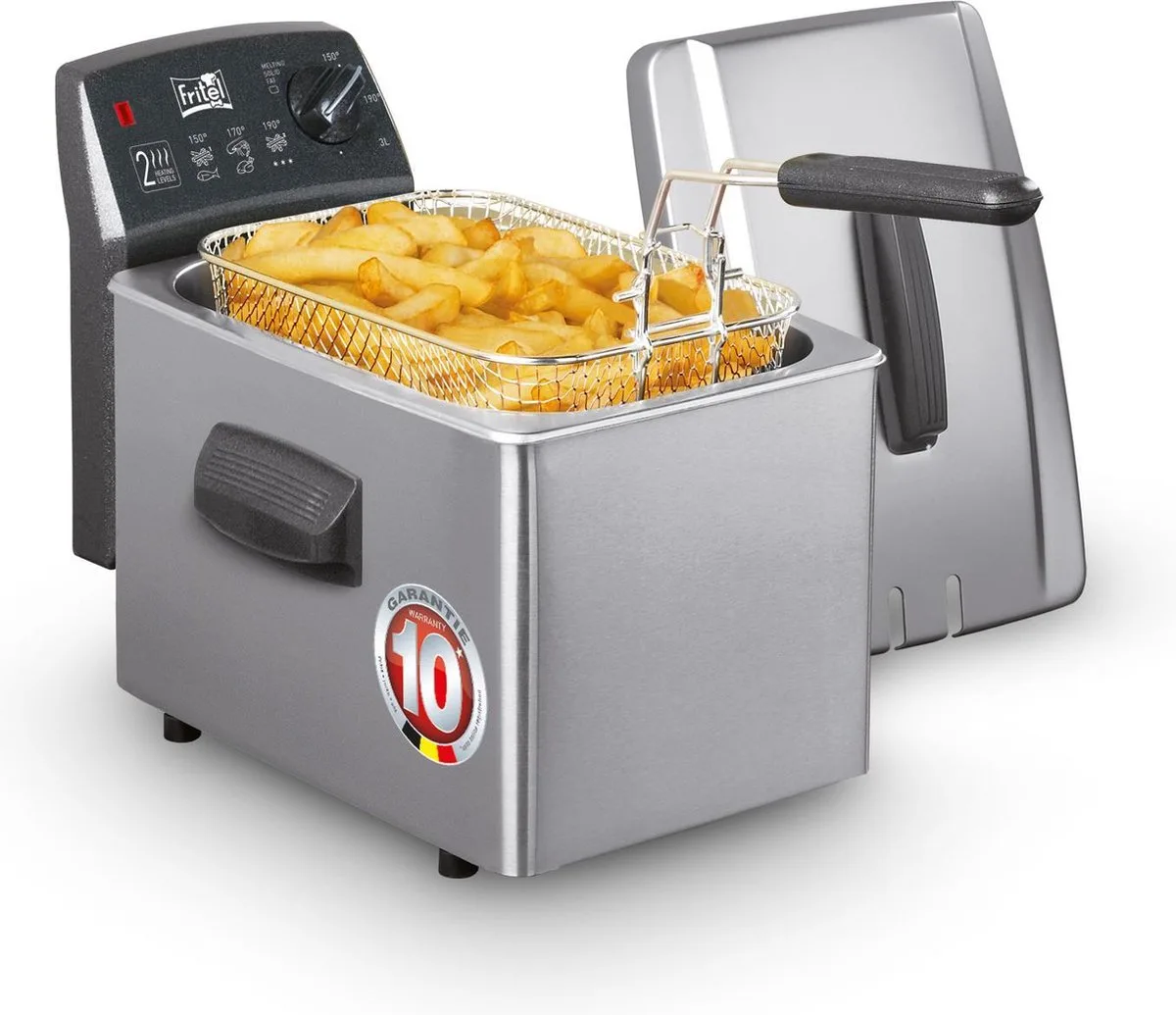 Frituurpan - Turbo SF® 4154 - Friteuse met Antistofdeksel - Olie + Vast Vet - 2-4 personen - 2400W - 3 liter - 10 jaar Garantie de Fritel en Inox – photo produit