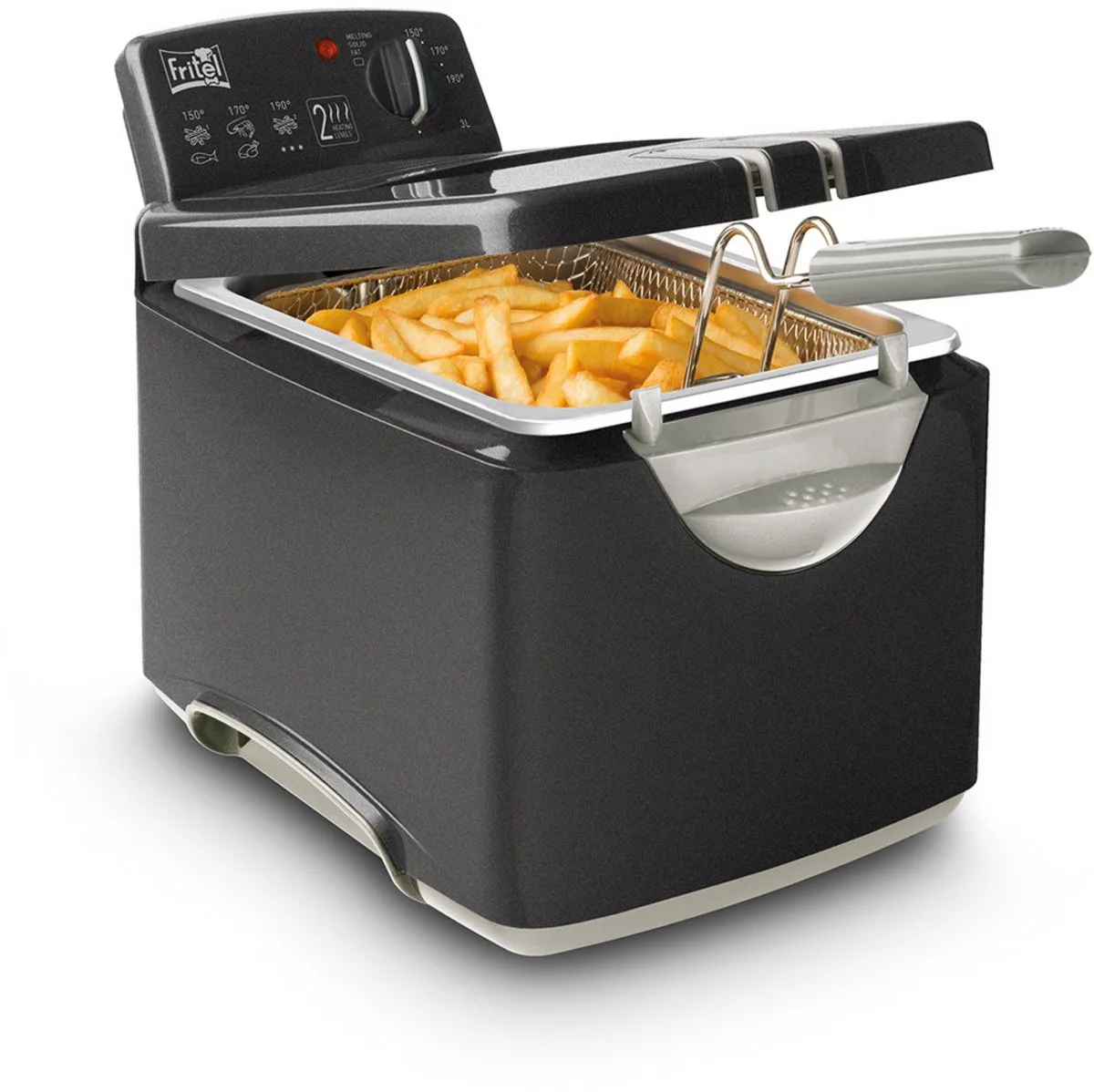 Frituurpan - Turbo SF® 4179 - Friteuse met Filterdeksel incl. Kijkvenster - Olie + Vast Vet - 2-4 personen - 2400W - 3 liter - 10 jaar Garantie de Fritel en Gris – photo produit