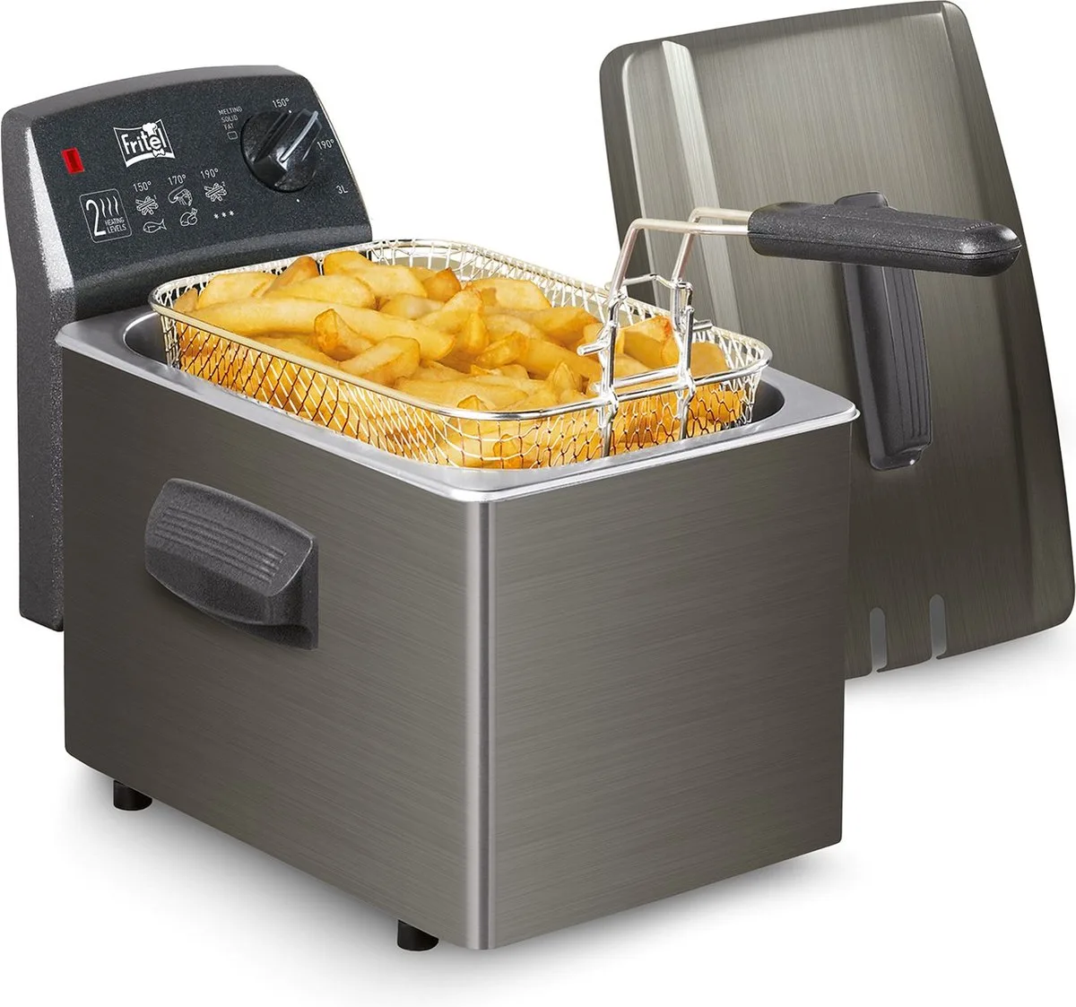 Frituurpan - Turbo SF® 4368 - Friteuse met Antistofdeksel - Olie + Vast Vet - 3-5 personen - 3200W - 4 liter van Fritel in Zwart – productfoto