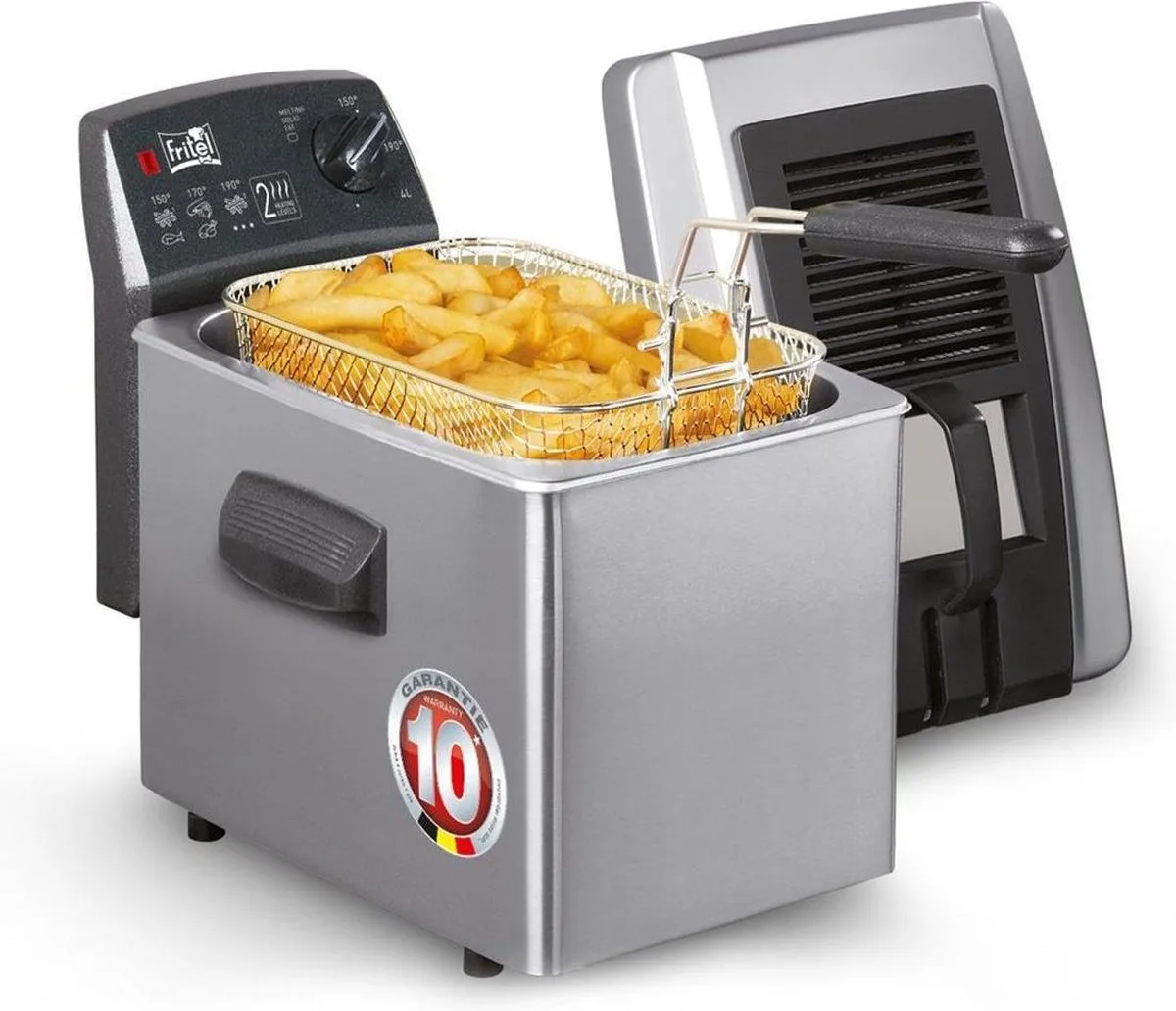 Frituurpan - Turbo SF® 4371 - Friteuse met Filterdeksel incl. Kijkvenster - Olie + Vast Vet - 3-5 personen - 3200W - 4 liter de Fritel en Inox – photo produit