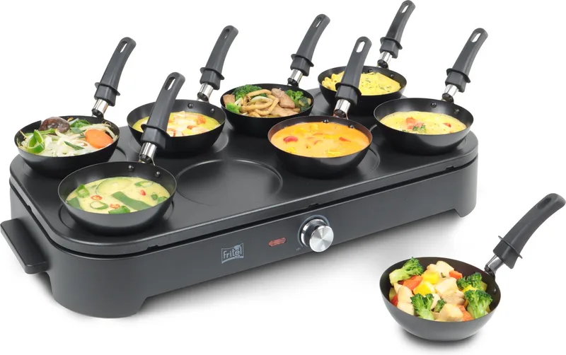 Gourmet Wok Pancake GWP 2560 - Wokset / Pannenkoekenmaker - Party set - 1500W - 8x15 cm- 1 tot 8 Pers. + 8 Wokpannetjes & Spatels - PFAS-vrij de Fritel en Noir – photo produit
