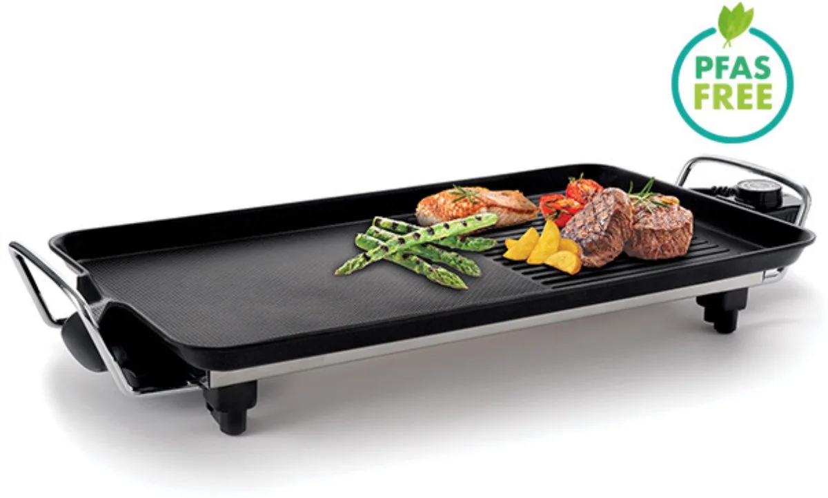 Grill Teppanyaki GT 1375 - Grill & Teppanyaki Bakplaat - PFAS vrij - Elektrische Grillplaat 48x20 cm - 1360W - 5 Temperatuurstanden - Voor 1-2 Personen van Fritel in Zwart – productfoto