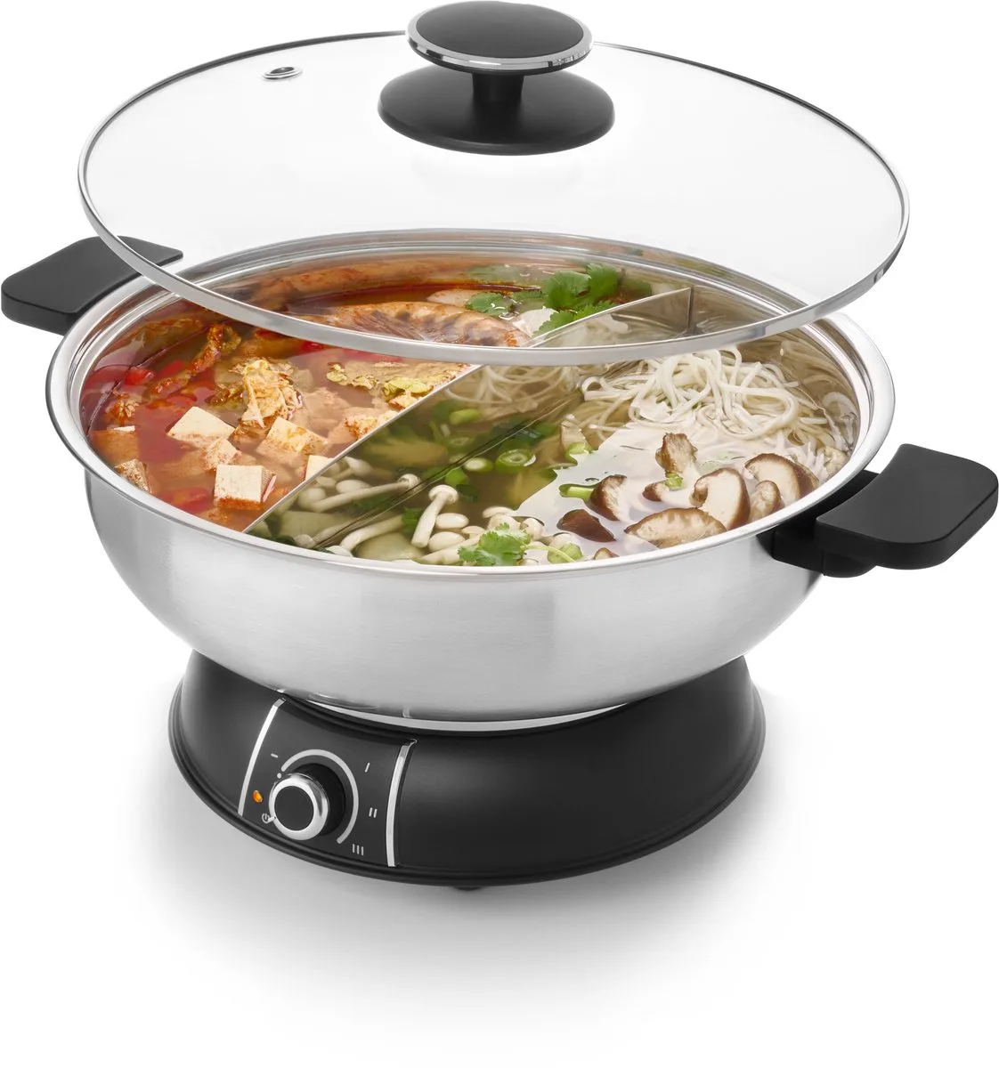 Hot Pot Fonduepan – HP 2970 – Elektrische Fondue met Gescheiden Kom – Voor Vis, Vlees, Soep & Dessert – 1600W – Inox/Zwart de Fritel en Inox – photo produit