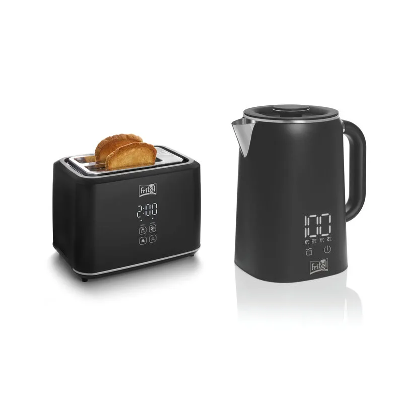 Ontbijtset - Broodrooster + Waterkoker - Keukenapparaten Set / Keuken Startersset - Digitaal Display - 2-delig - Mat Zwart - Modern Design - Combi Deal by Fritel – product photo