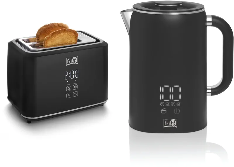 Ontbijtset - Toaster + Waterkoker - Keukenapparatuur set / Keukenstarterset - Digitaal Display - 2-delig - Mat - Modern design - Combi deal de Fritel en Noir – photo produit