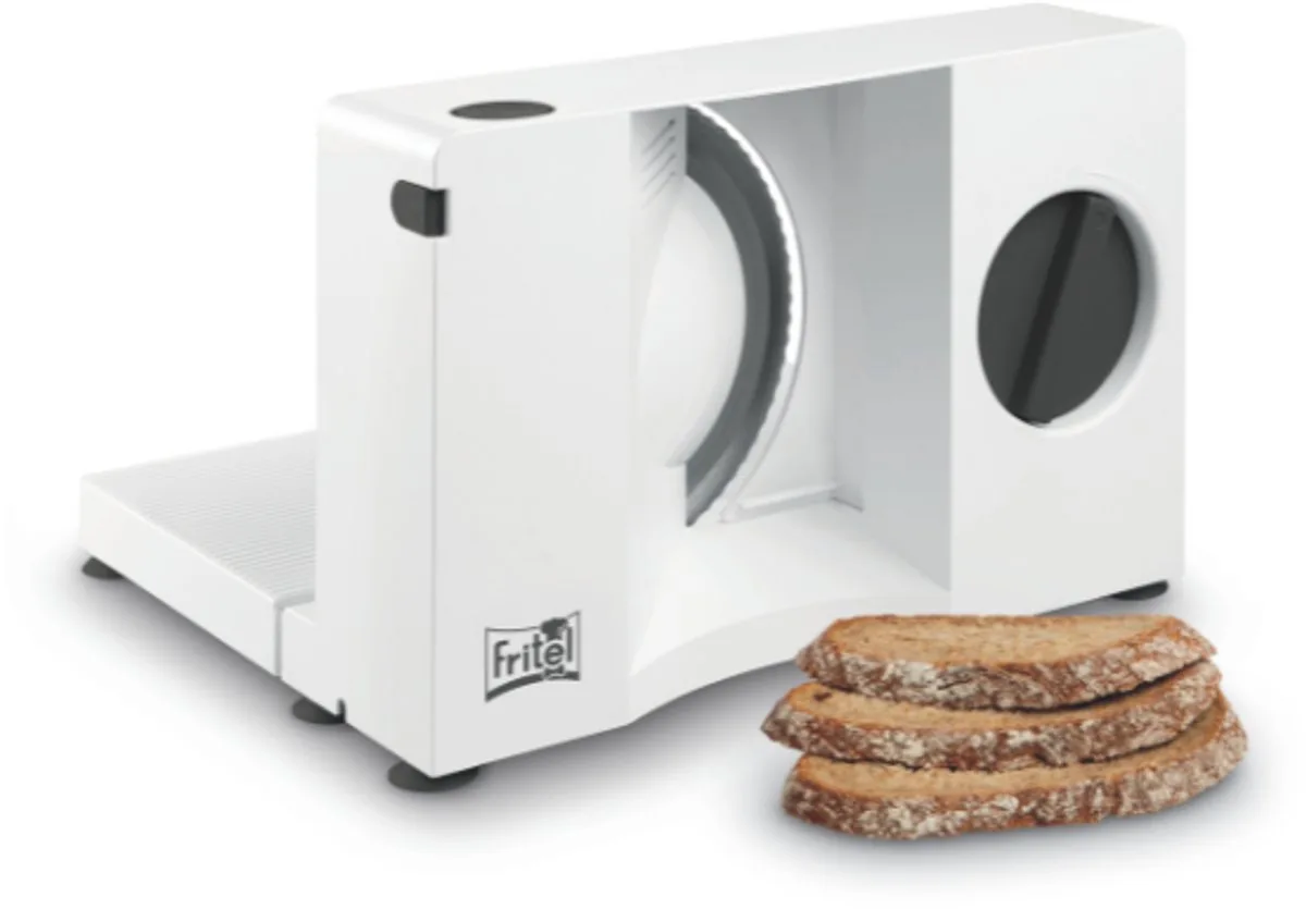 SL 3081 Allessnijder – Broodsnijmachine en Snijmachine voor Charcuterie, Groenten & Fruit – Opvouwbaar – Instelbare Snijdikte 0-20 mm – Wit/Zwart de Fritel en Blanc – photo produit
