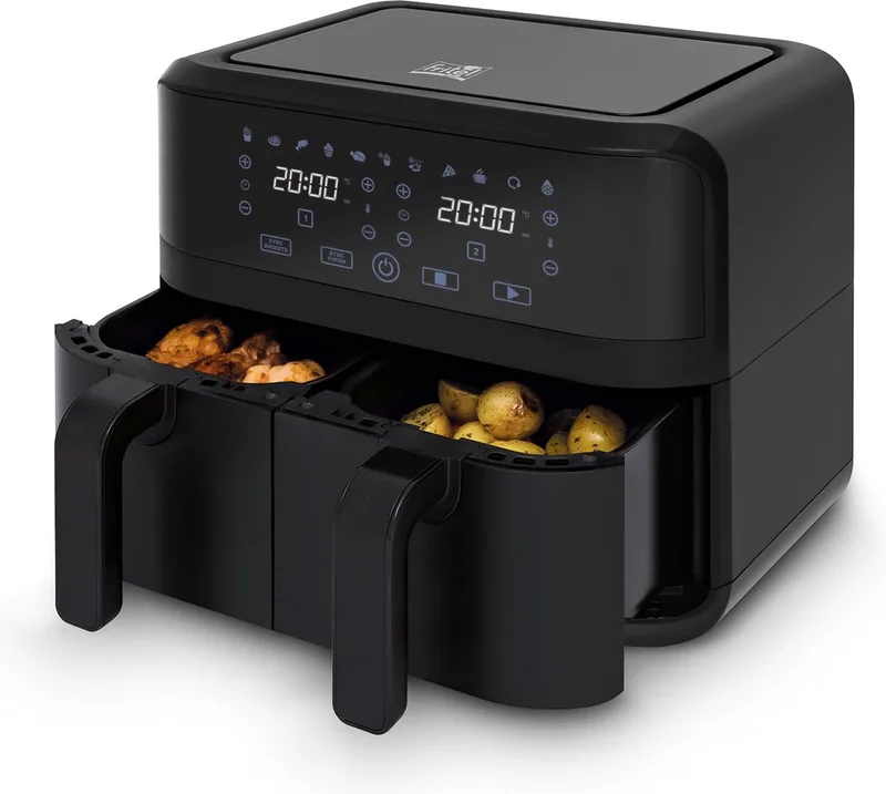 Snacktastic 8180 DUO - Airfryer / Heteluchtfriteuse - 2x 4,5 L - Display - 1700W by Fritel in Black – product photo