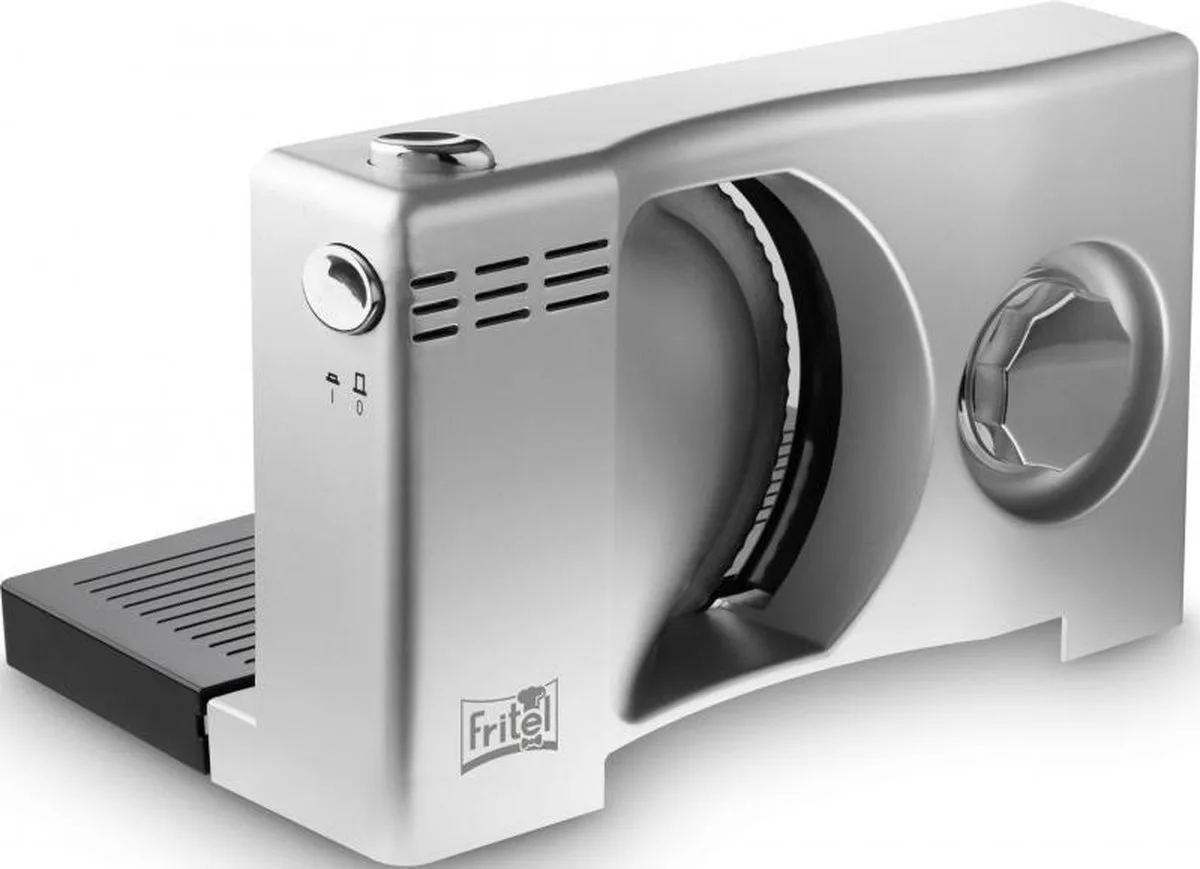 Snijmachine - SL 3110 - Broodsnijmachine met Gekarteld Mes - Vlees- en Broodsnijder - 0-15mm -Ø 17cm - Dichtklapbaar Vleessnijmachine voor thuis elektrisch - 100W de Fritel en Noir, Zilvergrijs – photo produit
