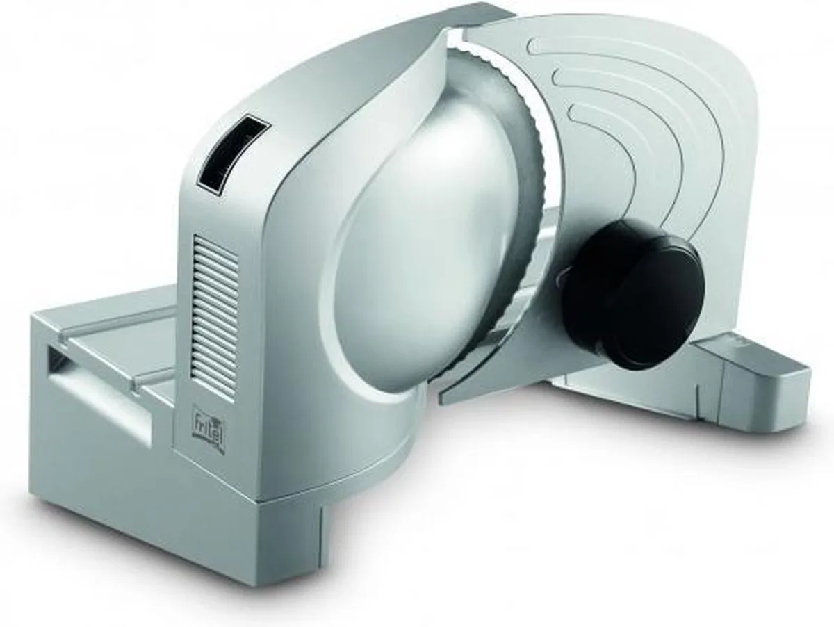 Snijmachine SL 3655 - Allessnijder / Broodsnijder / Vleessnijder - 0-20mm - Ø 17cm - 160W - Gekarteld Mes - Schuine slede 15° de Fritel en Gris – photo produit