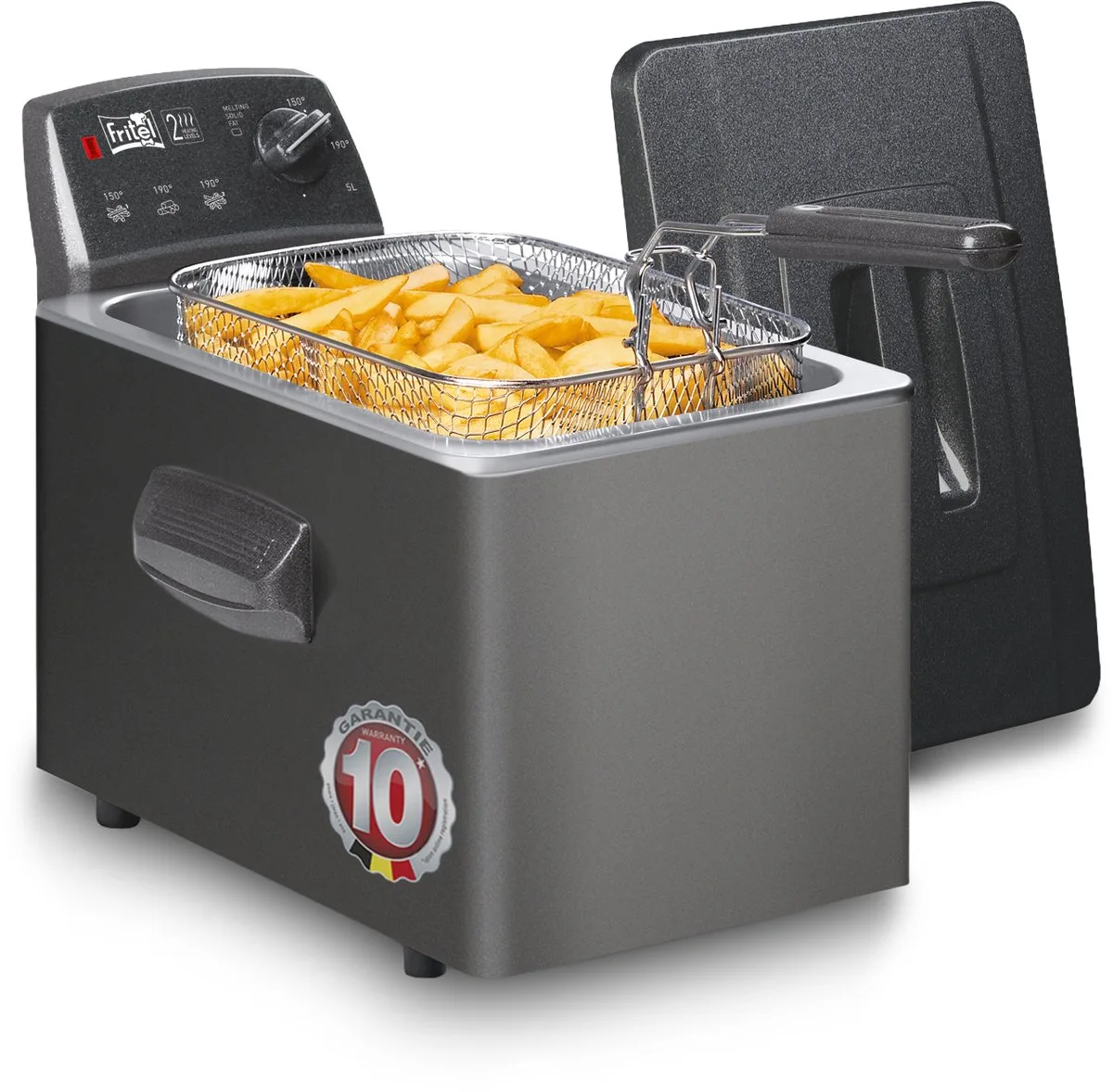 Turbo SF 4551M Frituurpan – Friteuse 5L – 3000W – Koude Zone – Olie en Vast Vet – Antistofdeksel van Fritel in Mat Zwart – productfoto