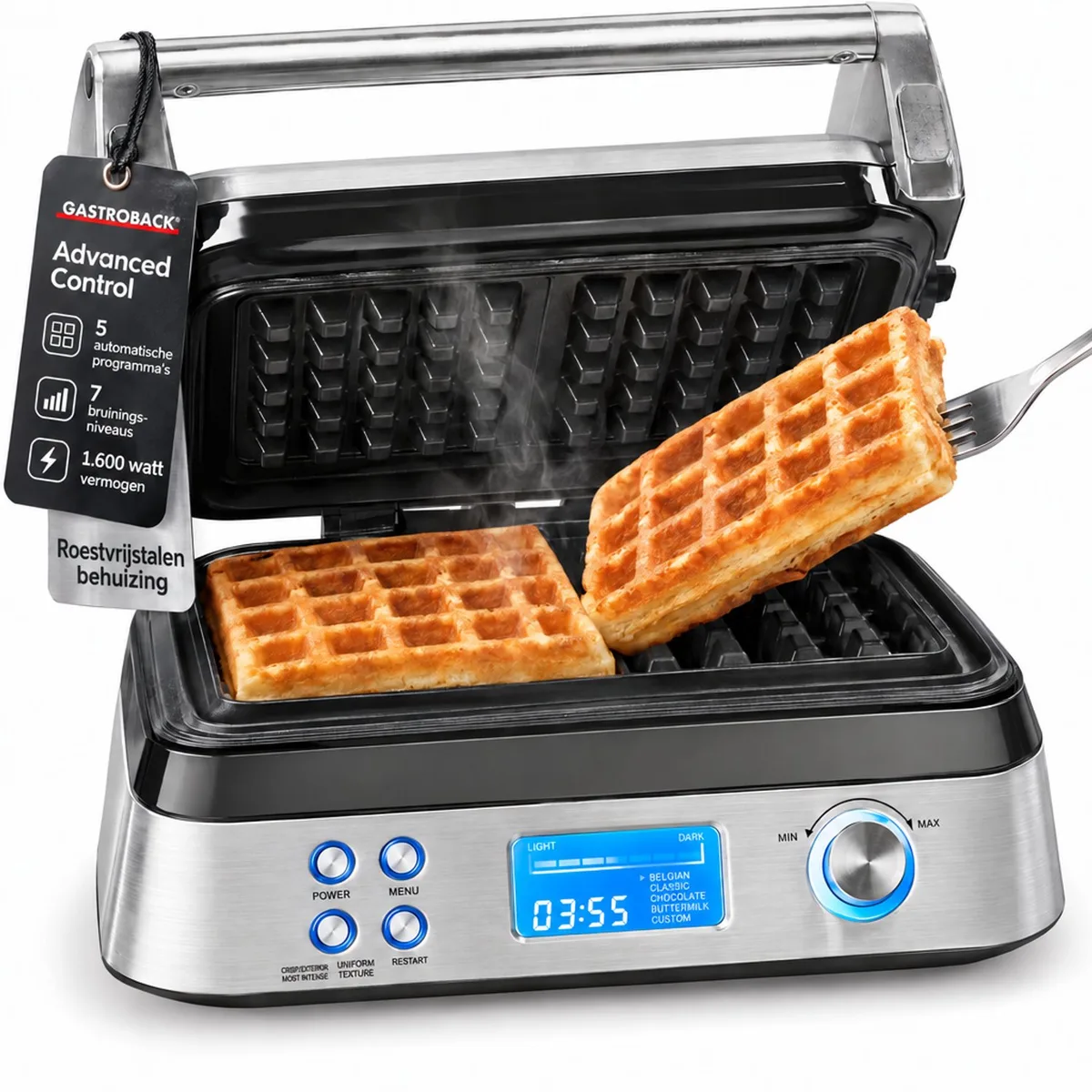 Advanced Control wafelijzer - 2 wafels tegelijk - 1600 Watt van Gastroback in Zwart, Zilver – productfoto
