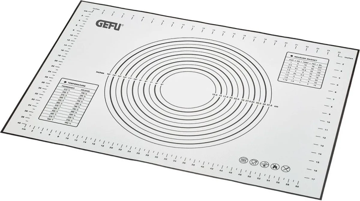 Bakmat met maatschaal en omrekentabel, Siliconen & Glasvezelgaas, 70 cm x 50 cm, Wit van GEFU in Wit, Zwart – productfoto