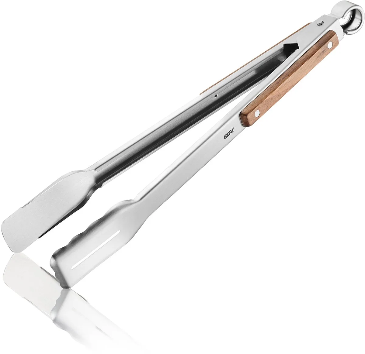 Barbecuetang SERINO – RVS & Walnotenhout – 42,5 cm – Met Vergrendeling van GEFU in Zilver – productfoto