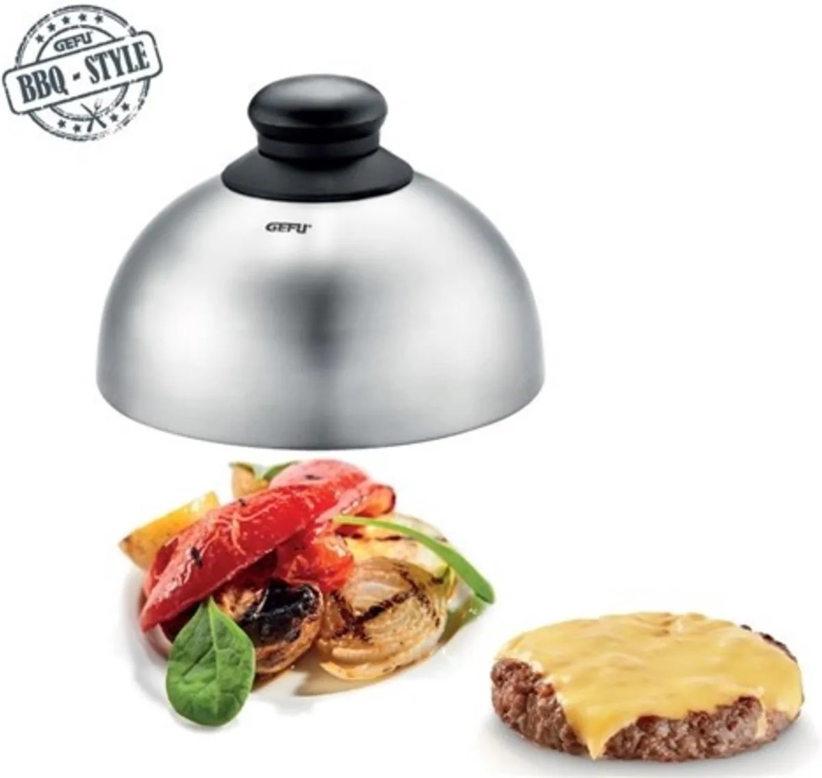 BBQ Grilldeksel - Ø15 cm - Voor Hamburgers, Smelten, Slow Cooking & Roken van GEFU in Rvs – productfoto