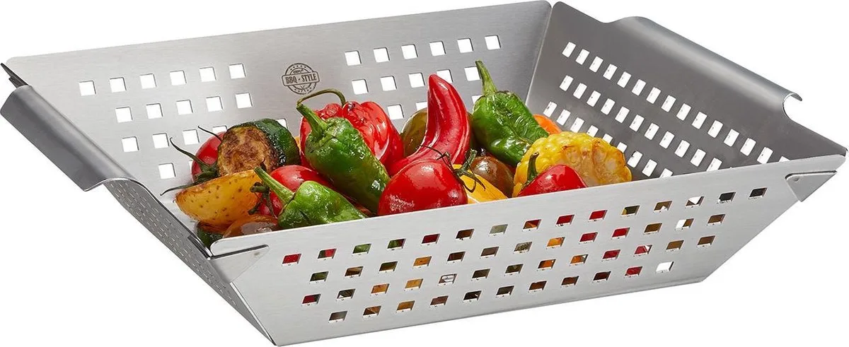 BBQ Grillschaal 35 x 24 cm – RVS – Geperforeerd – Voor Groenten, Vis en Kleine BBQ Gerechten van GEFU in Zilver – productfoto