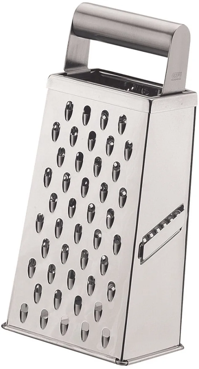 CUBO 4-zijdige Rasp – RVS – Fijne Rasp, Grove Rasp, Aardappelrasp en Schaaf de GEFU en Argent – photo produit